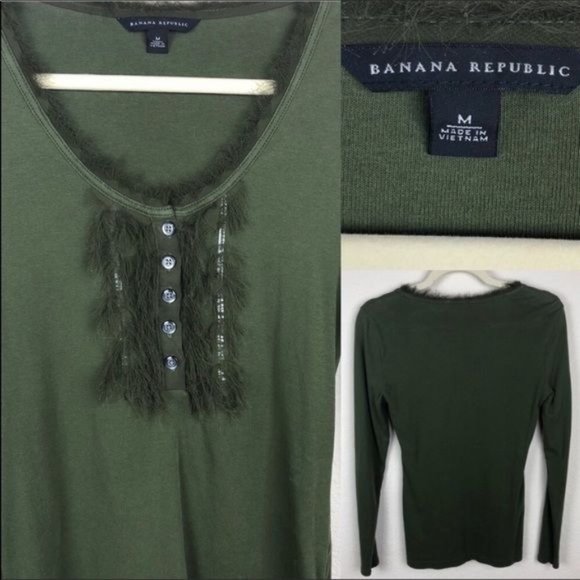 Banana Republic long sleeved Olive green ruffle bodice top Medium - Picture 3 of 6